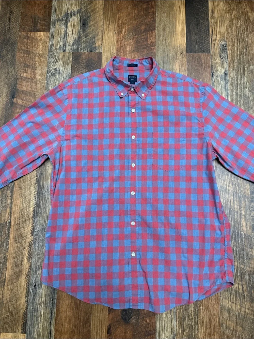 J.Crew Slim Fit Red Blue Gingham Button Down Shirt Men’s XL Spring 2018